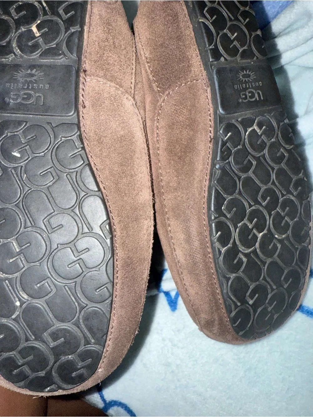 UGG Dark Brown Suede Shearling-Lined Moccasin Slippers